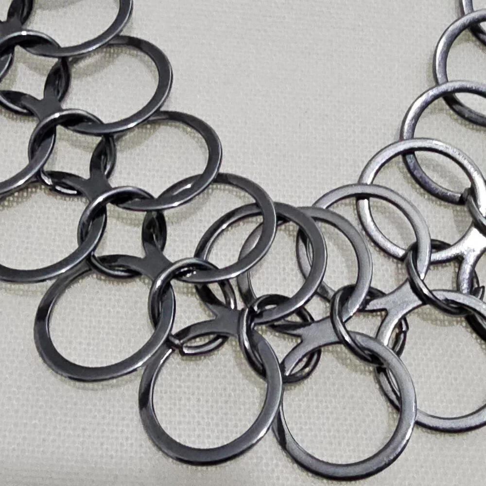 Vintage Ring Silver Gun Metal Curtain Bib Statement Necklace